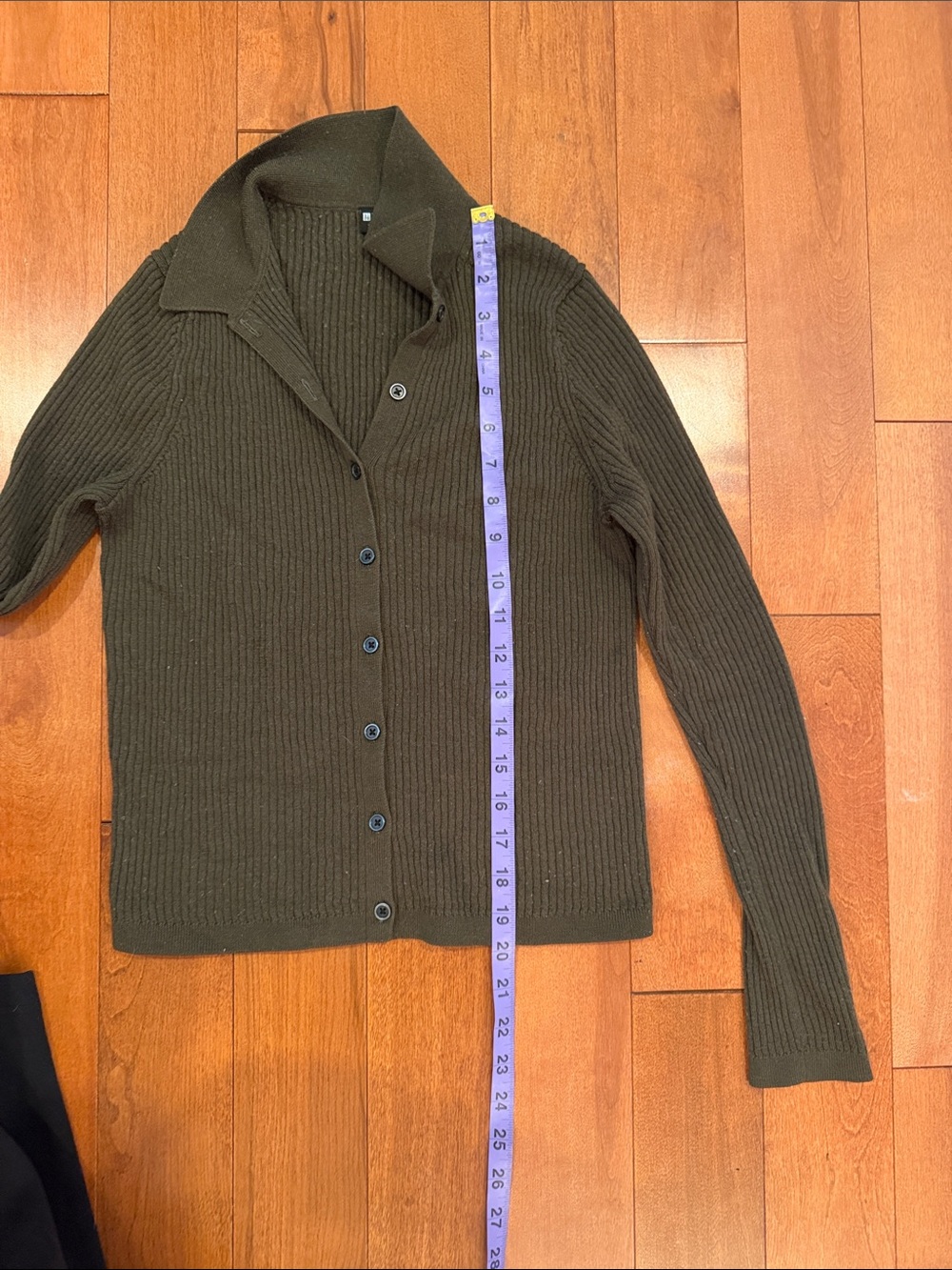 UNIQLO Olive Green Wool Ribbed Button Front Collared Sweater M - Picture 6 of 7